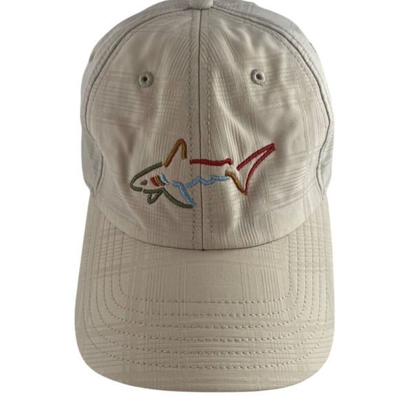 Greg Norman Tan Baseball Cap Hat With Embroidered Shark Logo Flex Band Very Good - Picture 1 of 4
